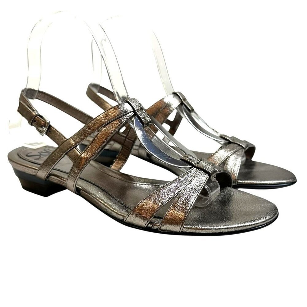 Soft Surroundings Silver Leather Low Heel Strappy Sandals Size 7.5 M
